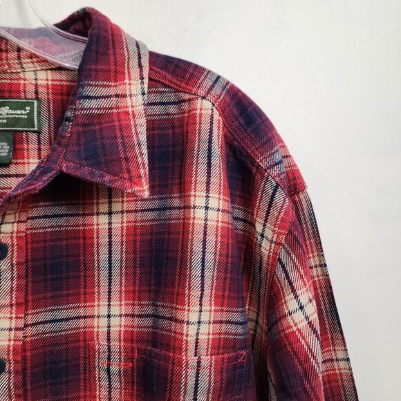 Eddie Bauer red, black & cream medium weight plaid flannel shirt mens size large - Picture 11 of 11